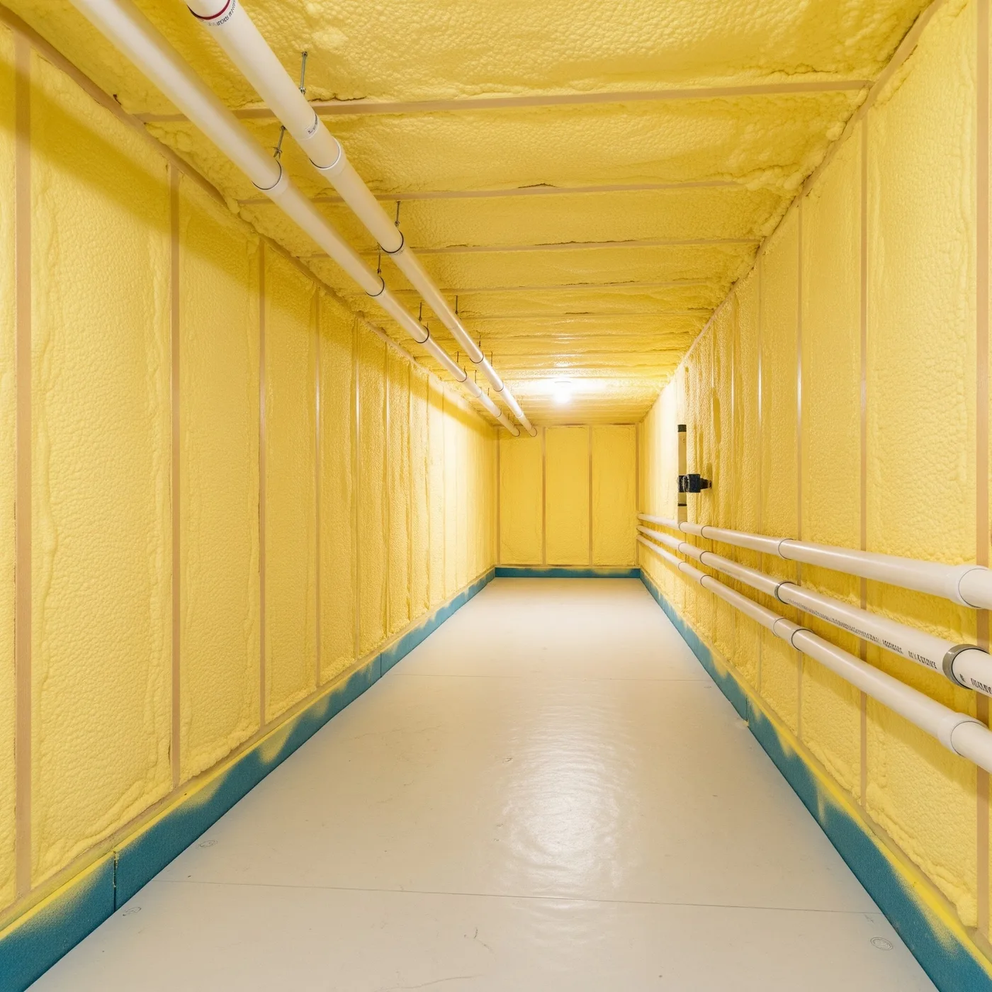Fully encapsulated crawl space with spray foam on walls and ceiling