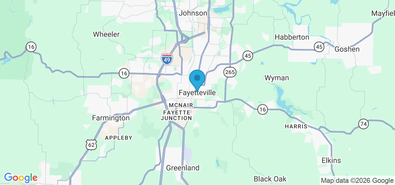 Map of the Fayetteville & Madison Co. service area in Northwest Arkansas