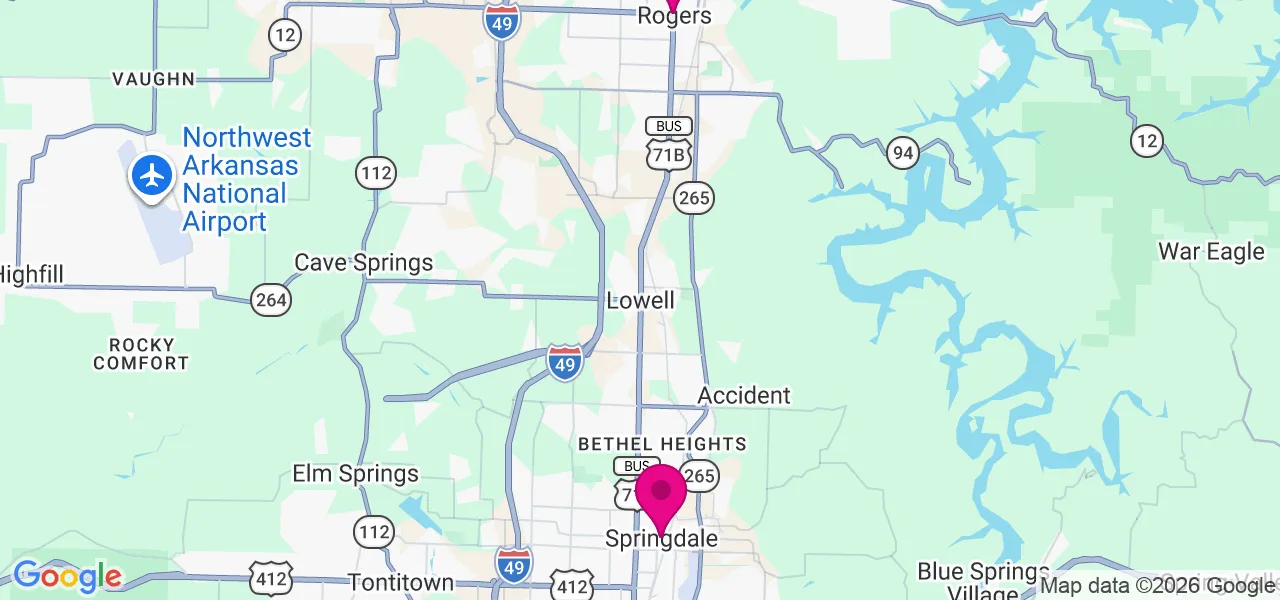 Map of the Rogers / Springdale service area in Northwest Arkansas